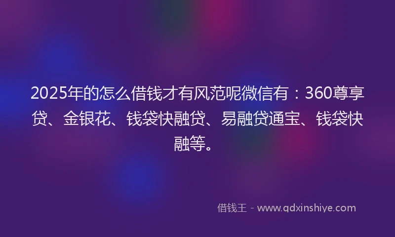 2025年的怎么借钱才有风范呢微信有：360尊享贷、金银花、钱袋快融贷、易融贷通宝、钱袋快融等。