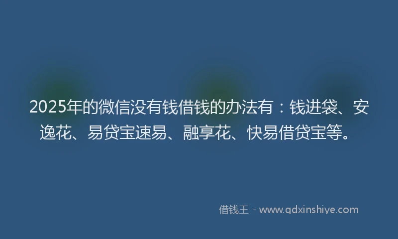 2025年的微信没有钱借钱的办法有：钱进袋、安逸花、易贷宝速易、融享花、快易借贷宝等。