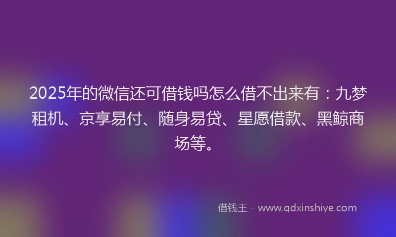 2025年的微信还可借钱吗怎么借不出来有：九梦租机、京享易付、随身易贷、星愿借款、黑鲸商场等。