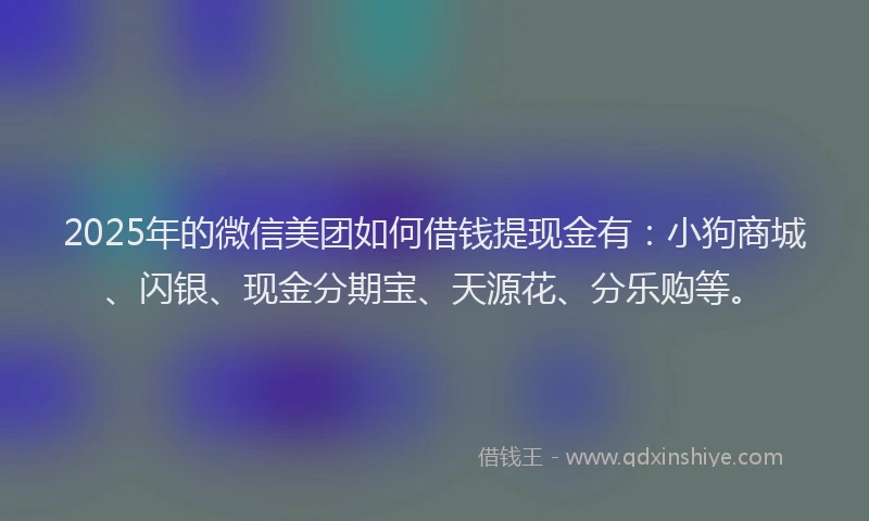 2025年的微信美团如何借钱提现金有：小狗商城、闪银、现金分期宝、天源花、分乐购等。