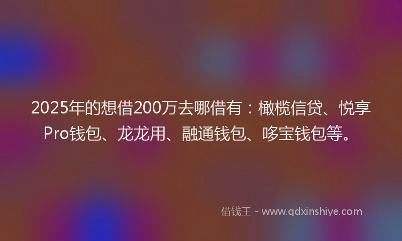 2025年的想借200万去哪借有：橄榄信贷、悦享Pro钱包、龙龙用、融通钱包、哆宝钱包等。