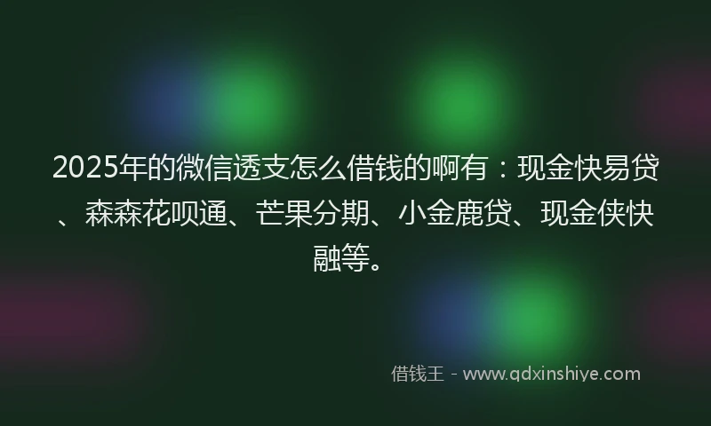 2025年的微信透支怎么借钱的啊有：现金快易贷、森森花呗通、芒果分期、小金鹿贷、现金侠快融等。