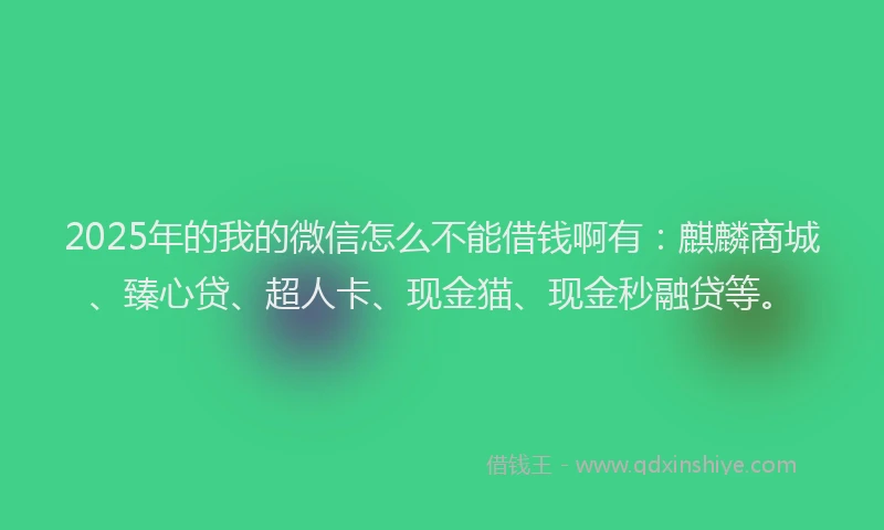 2025年的我的微信怎么不能借钱啊有：麒麟商城、臻心贷、超人卡、现金猫、现金秒融贷等。