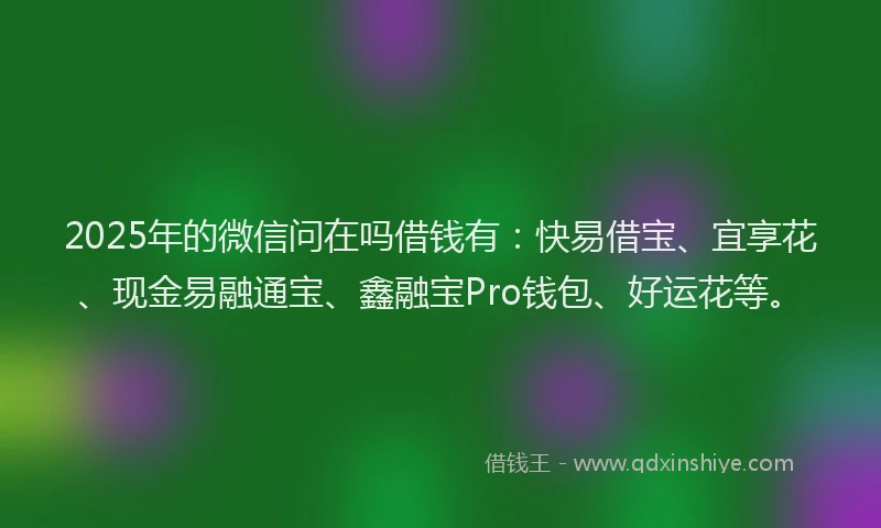 2025年的微信问在吗借钱有：快易借宝、宜享花、现金易融通宝、鑫融宝Pro钱包、好运花等。