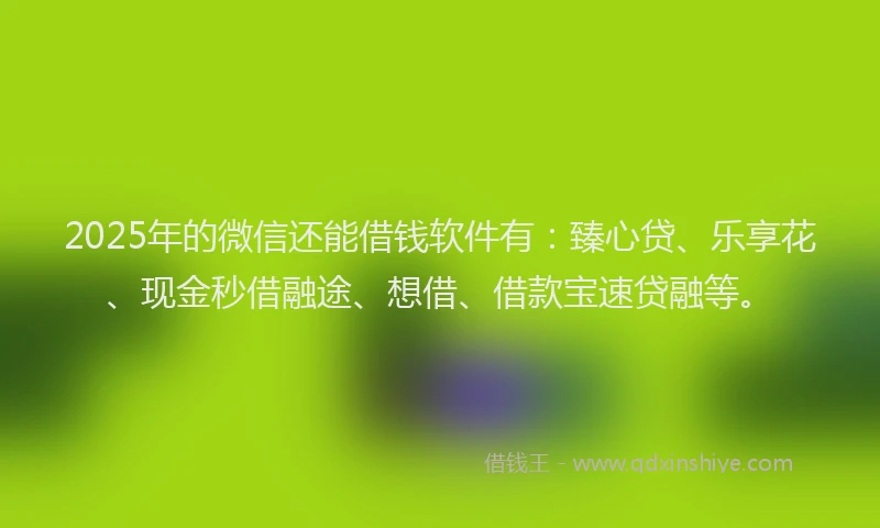 2025年的微信还能借钱软件有：臻心贷、乐享花、现金秒借融途、想借、借款宝速贷融等。