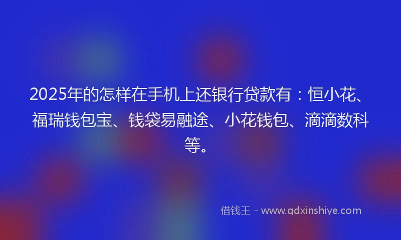 2025年的怎样在手机上还银行贷款有：恒小花、福瑞钱包宝、钱袋易融途、小花钱包、滴滴数科等。