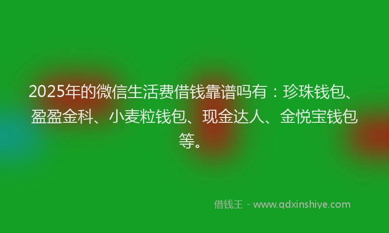 2025年的微信生活费借钱靠谱吗有：珍珠钱包、盈盈金科、小麦粒钱包、现金达人、金悦宝钱包等。