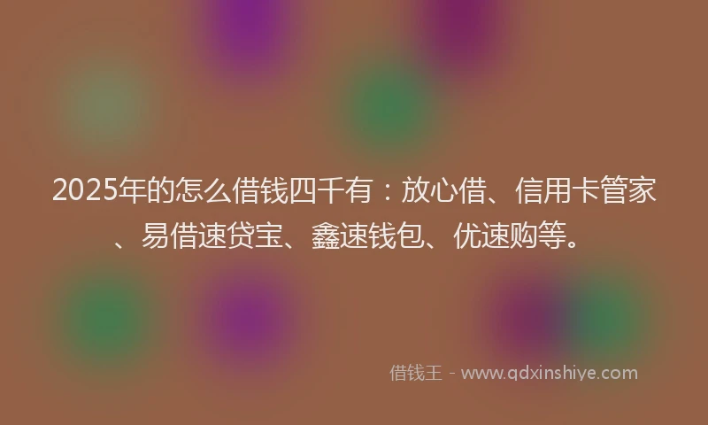 2025年的怎么借钱四千有：放心借、信用卡管家、易借速贷宝、鑫速钱包、优速购等。