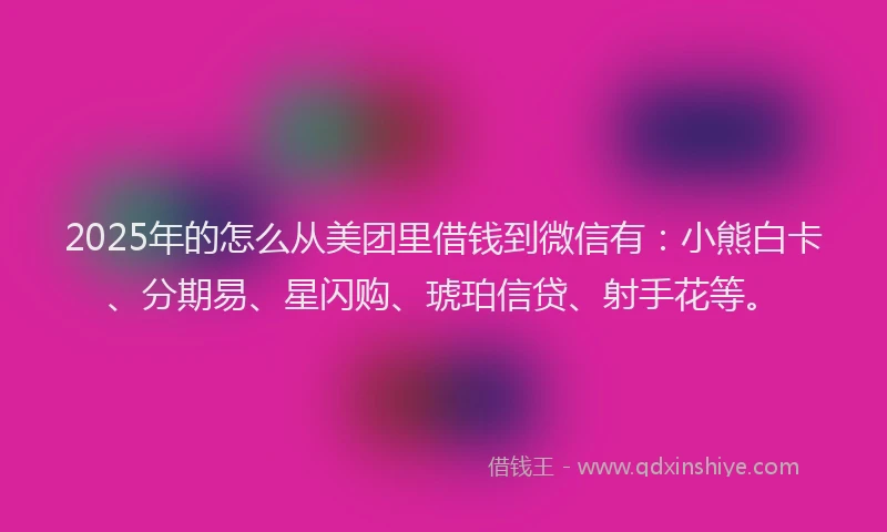 2025年的怎么从美团里借钱到微信有：小熊白卡、分期易、星闪购、琥珀信贷、射手花等。