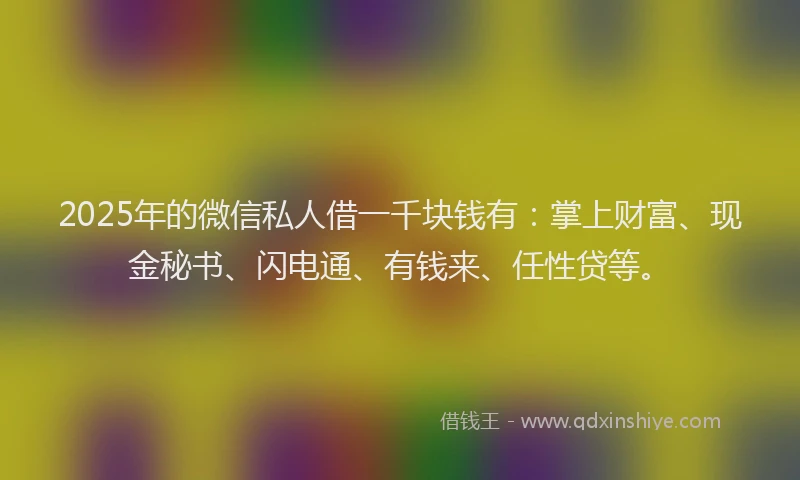2025年的微信私人借一千块钱有：掌上财富、现金秘书、闪电通、有钱来、任性贷等。