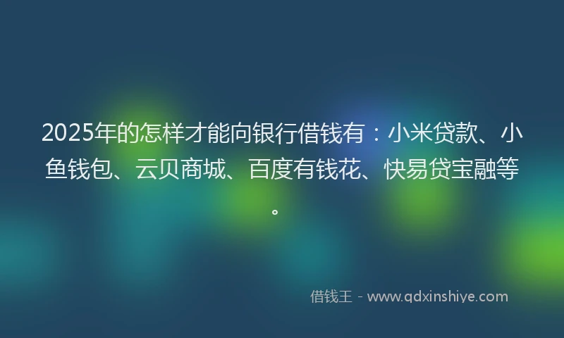 2025年的怎样才能向银行借钱有：小米贷款、小鱼钱包、云贝商城、百度有钱花、快易贷宝融等。