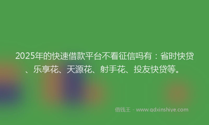 2025年的快速借款平台不看征信吗有：省时快贷、乐享花、天源花、射手花、投友快贷等。