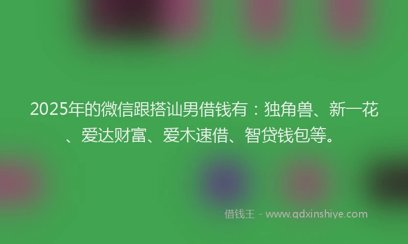 2025年的微信跟搭讪男借钱有：独角兽、新一花、爱达财富、爱木速借、智贷钱包等。