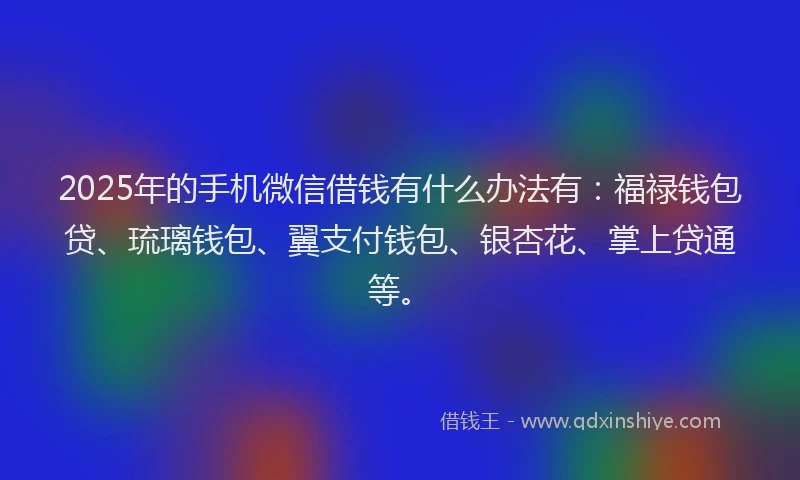 2025年的手机微信借钱有什么办法有：福禄钱包贷、琉璃钱包、翼支付钱包、银杏花、掌上贷通等。