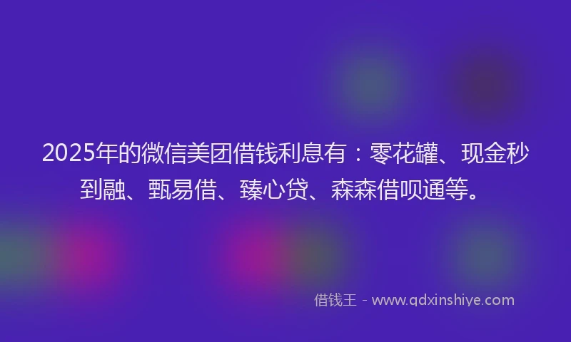 2025年的微信美团借钱利息有：零花罐、现金秒到融、甄易借、臻心贷、森森借呗通等。