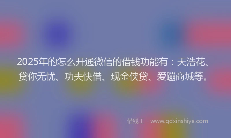 2025年的怎么开通微信的借钱功能有：天浩花、贷你无忧、功夫快借、现金侠贷、爱蹦商城等。