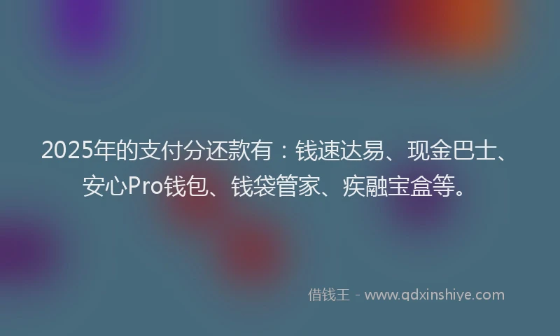 2025年的支付分还款有：钱速达易、现金巴士、安心Pro钱包、钱袋管家、疾融宝盒等。