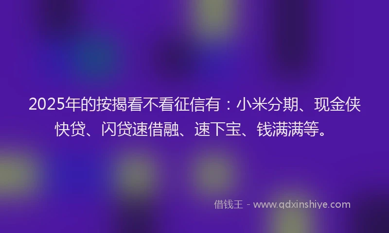 2025年的按揭看不看征信有：小米分期、现金侠快贷、闪贷速借融、速下宝、钱满满等。