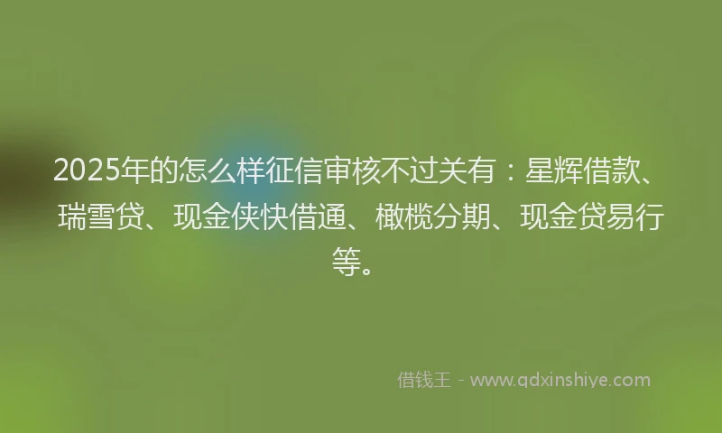 2025年的怎么样征信审核不过关有：星辉借款、瑞雪贷、现金侠快借通、橄榄分期、现金贷易行等。