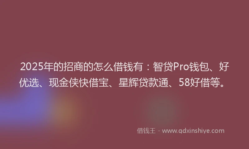 2025年的招商的怎么借钱有：智贷Pro钱包、好优选、现金侠快借宝、星辉贷款通、58好借等。