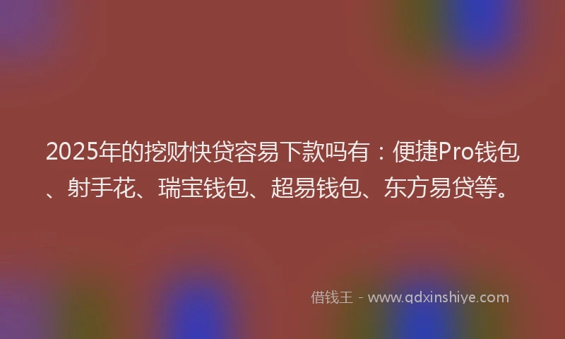 2025年的挖财快贷容易下款吗有：便捷Pro钱包、射手花、瑞宝钱包、超易钱包、东方易贷等。