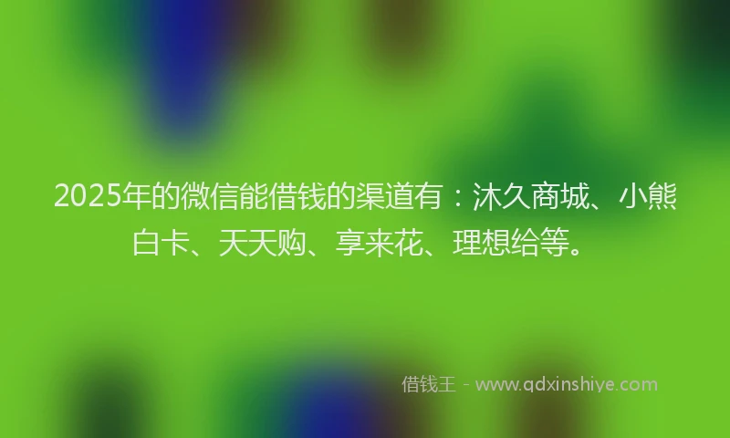 2025年的微信能借钱的渠道有：沐久商城、小熊白卡、天天购、享来花、理想给等。