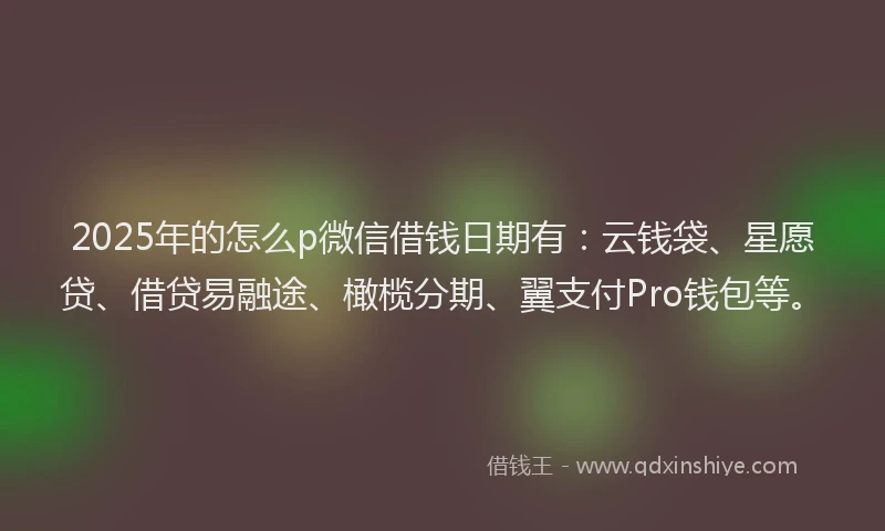 2025年的怎么p微信借钱日期有：云钱袋、星愿贷、借贷易融途、橄榄分期、翼支付Pro钱包等。