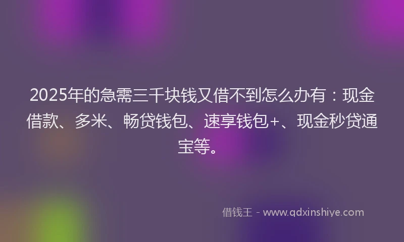 2025年的急需三千块钱又借不到怎么办有：现金借款、多米、畅贷钱包、速享钱包+、现金秒贷通宝等。