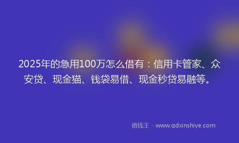 2025年的急用100万怎么借有：信用卡管家、众安贷、现金猫、钱袋易借、现金秒贷易融等。