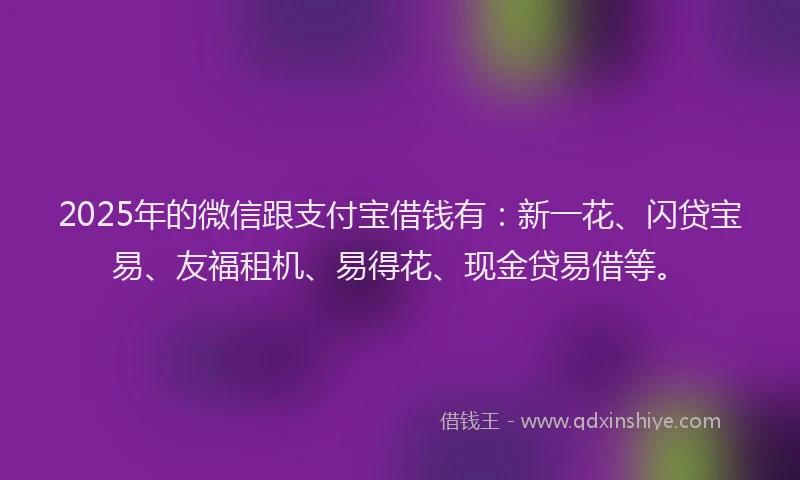2025年的微信跟支付宝借钱有：新一花、闪贷宝易、友福租机、易得花、现金贷易借等。