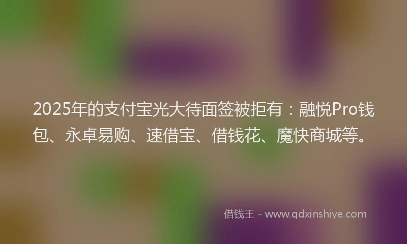 2025年的支付宝光大待面签被拒有：融悦Pro钱包、永卓易购、速借宝、借钱花、魔快商城等。