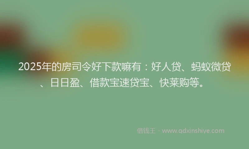 2025年的房司令好下款嘛有：好人贷、蚂蚁微贷、日日盈、借款宝速贷宝、快莱购等。