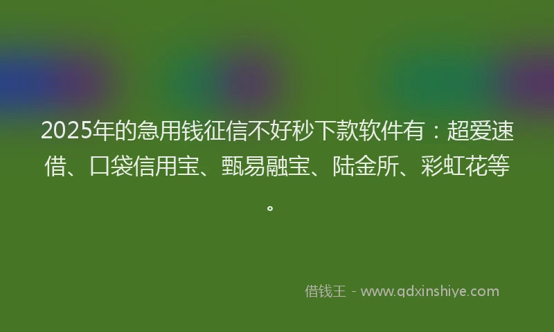 2025年的急用钱征信不好秒下款软件有：超爱速借、口袋信用宝、甄易融宝、陆金所、彩虹花等。