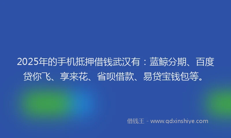 2025年的手机抵押借钱武汉有：蓝鲸分期、百度贷你飞、享来花、省呗借款、易贷宝钱包等。