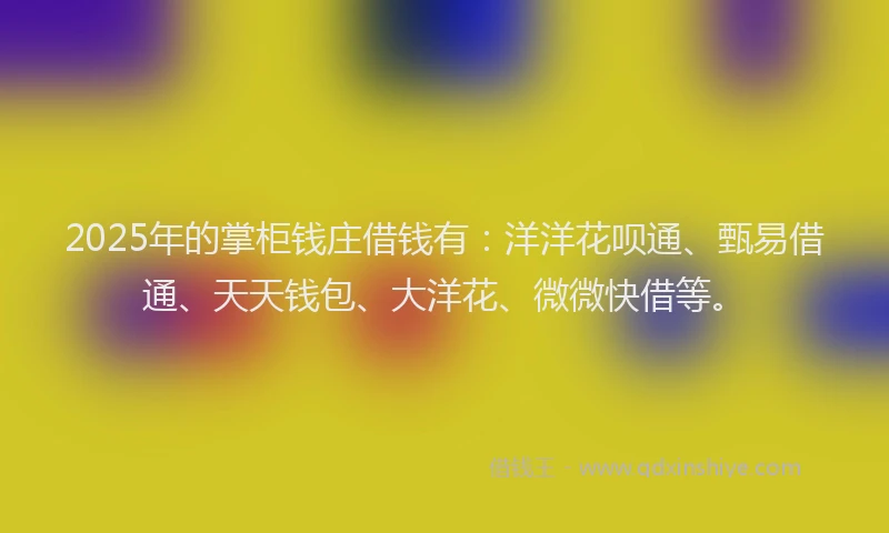2025年的掌柜钱庄借钱有：洋洋花呗通、甄易借通、天天钱包、大洋花、微微快借等。