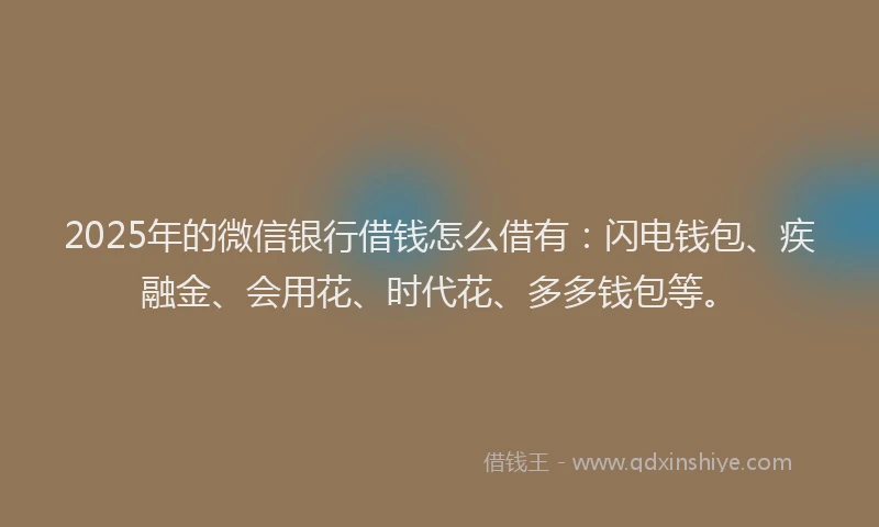 2025年的微信银行借钱怎么借有：闪电钱包、疾融金、会用花、时代花、多多钱包等。
