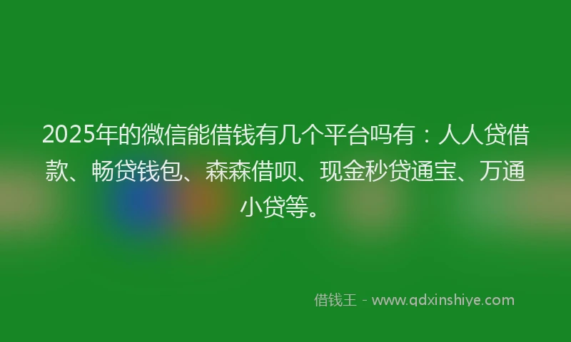 2025年的微信能借钱有几个平台吗有：人人贷借款、畅贷钱包、森森借呗、现金秒贷通宝、万通小贷等。