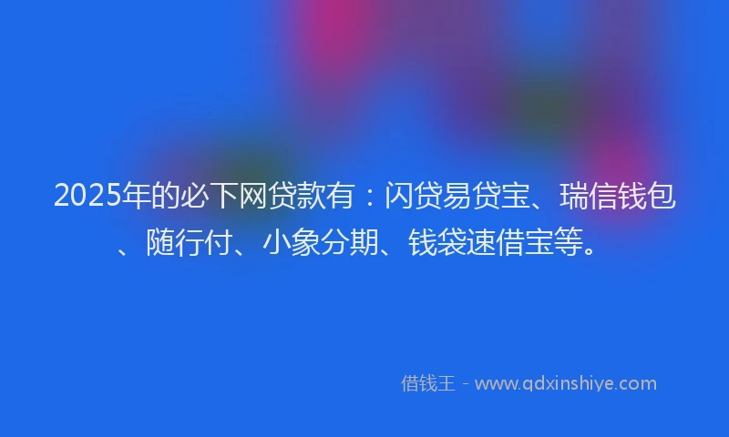 2025年的必下网贷款有：闪贷易贷宝、瑞信钱包、随行付、小象分期、钱袋速借宝等。