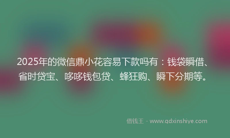 2025年的微信鼎小花容易下款吗有：钱袋瞬借、省时贷宝、哆哆钱包贷、蜂狂购、瞬下分期等。