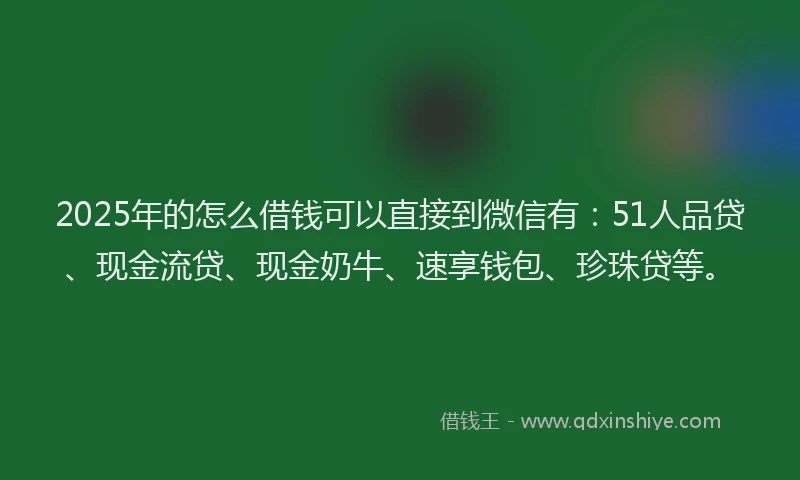 2025年的怎么借钱可以直接到微信有：51人品贷、现金流贷、现金奶牛、速享钱包、珍珠贷等。