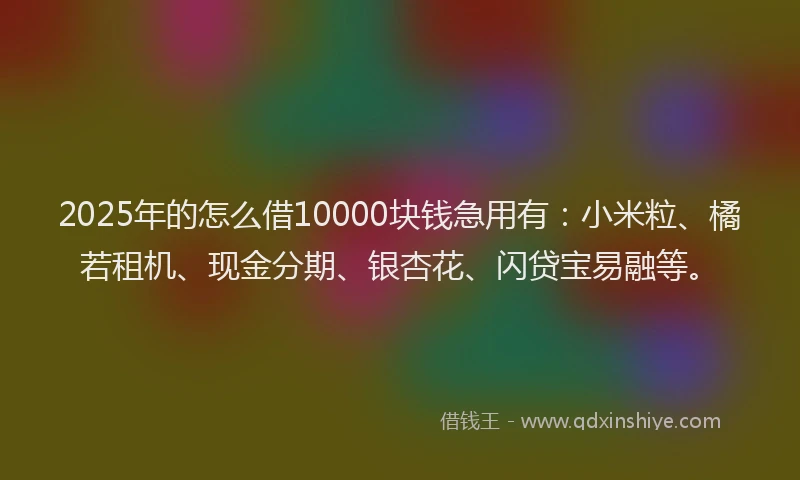 2025年的怎么借10000块钱急用有：小米粒、橘若租机、现金分期、银杏花、闪贷宝易融等。
