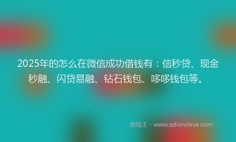 2025年的怎么在微信成功借钱有：信秒贷、现金秒融、闪贷易融、钻石钱包、哆哆钱包等。