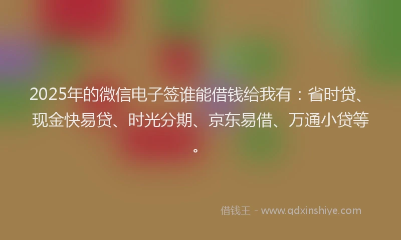 2025年的微信电子签谁能借钱给我有：省时贷、现金快易贷、时光分期、京东易借、万通小贷等。