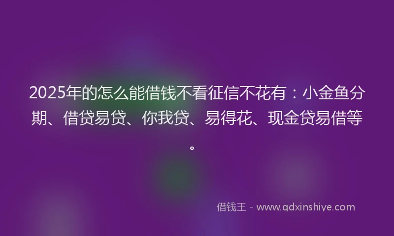 2025年的怎么能借钱不看征信不花有：小金鱼分期、借贷易贷、你我贷、易得花、现金贷易借等。