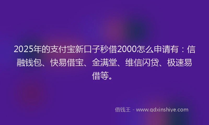 2025年的支付宝新口子秒借2000怎么申请有：信融钱包、快易借宝、金满堂、维信闪贷、极速易借等。
