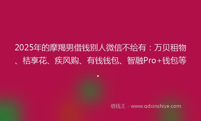 2025年的摩羯男借钱别人微信不给有：万贝租物、桔享花、疾风购、有钱钱包、智融Pro+钱包等。