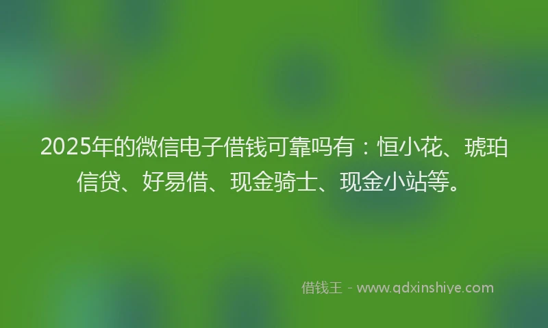2025年的微信电子借钱可靠吗有：恒小花、琥珀信贷、好易借、现金骑士、现金小站等。