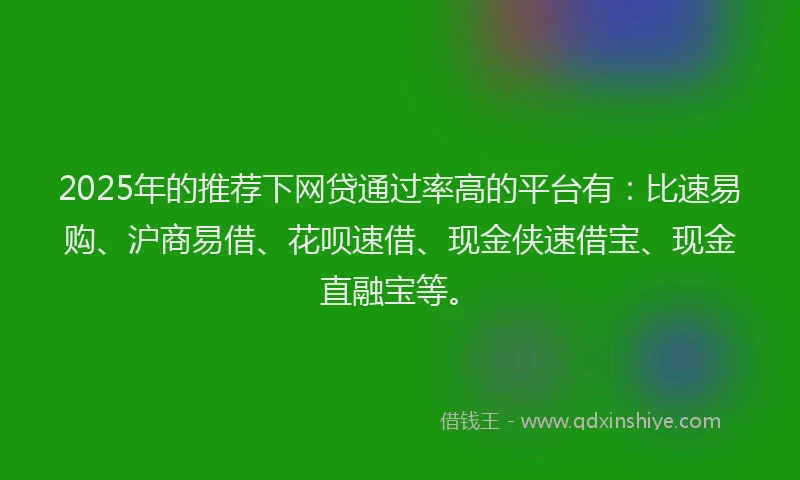2025年的推荐下网贷通过率高的平台有：比速易购、沪商易借、花呗速借、现金侠速借宝、现金直融宝等。