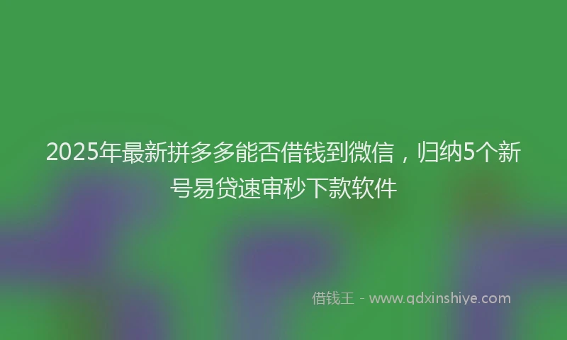 2025年最新拼多多能否借钱到微信，归纳5个新号易贷速审秒下款软件