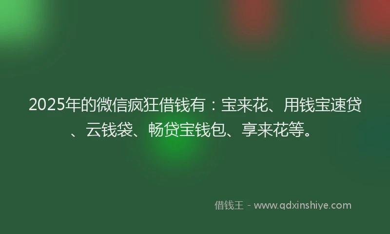 2025年的微信疯狂借钱有：宝来花、用钱宝速贷、云钱袋、畅贷宝钱包、享来花等。